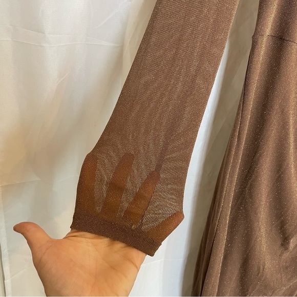 CANDALITE Women’s Brown Sparkle Cut Out Floor Length Body Con Dress Size Med - Picture 7 of 12